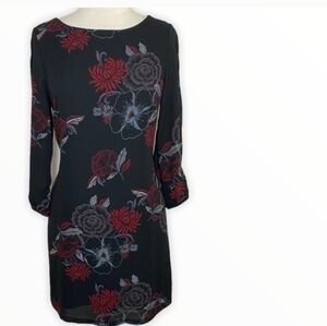 Maurices Black Shift Dress with Red Floral Design